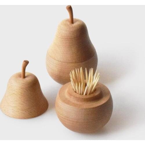 Wood Toothpick Storage Black Walnut Toothpicks Organizer Small Pear Shape Fruit Fork Jar Container Creative Modern Kitchen Items