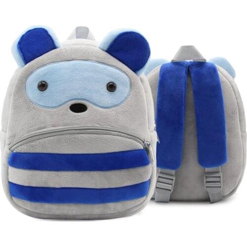 Kids Mini Cartoon Design Lovely Raccoon Plush Backpack Boys Girls Children Kindergarten Mochila School Bag For 2-4 Years