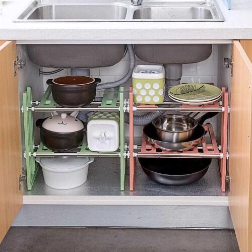 2 Layers Retractable Under Sink Shelf Organizer Kitchen Storage Rack Kitchenware Storage Shelves Home Decor