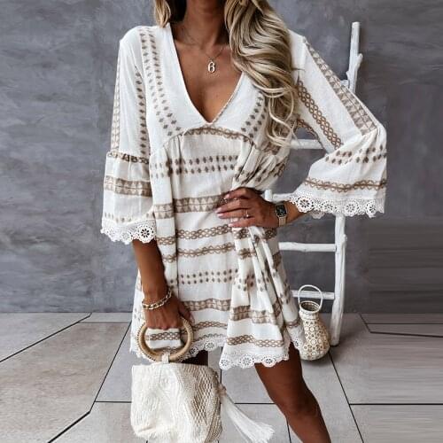 Elegant Lace-Up Belt Slim Solid Party Dress 2021 Beach Women Sexy Slit Boho Above Knee Dress Fashion Ruffle Long Sleeve Dresses