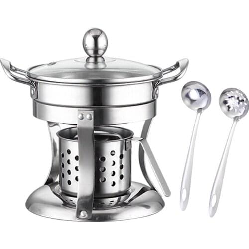 Hot Pot Stainless Steel Burning Late Alcohols Hot Pot Single Mini Cooking Pot Cookware Non-Magnetic Alcohols Burner