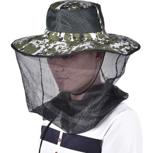 Tropic Hats Summer Wide Brim Camouflage Mosquito net Outdoor Fishing Cap Bee Hat Flying Insects Prevention Cap Bucket Mesh Hat