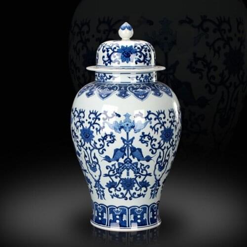 Jingdezhen Ceramic vase Hand-painted Blue And White Porcelain Eight Treasure Pattern Large Chinese Style Living Room temple jar