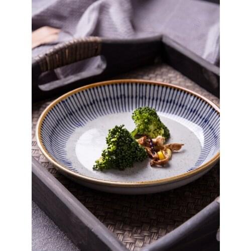 China underglaze color ceramic plate 8-inch round dish deep dish Japanese dish special restaurant tableware commercial plate