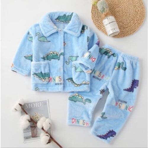 Boys girls sleepwear clothing sets autumn winter kids cartoon thick velvet coat pants 2pcs tracksuits for baby children pajamas