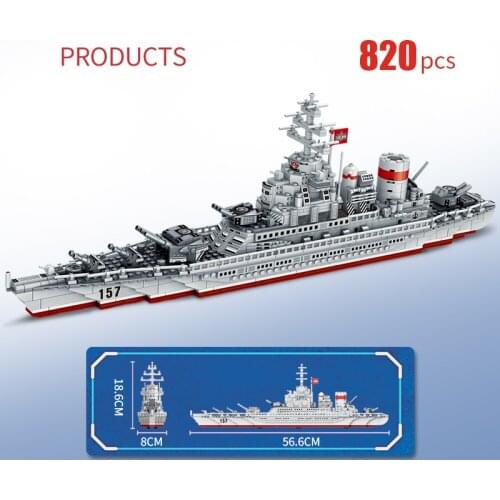 820PCS Military Army Big Boat Building Blocks Warship Model Soldiers WW2 Mini Figures Weapon Children Bricks Toy