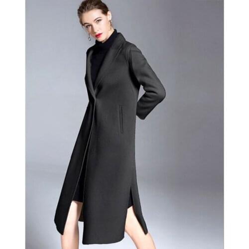 Female Winter Woolen New style Overcoat wool Double Face Cashmere Long Jacket Women Autumn Thick Black Korean wear Medium Coat
