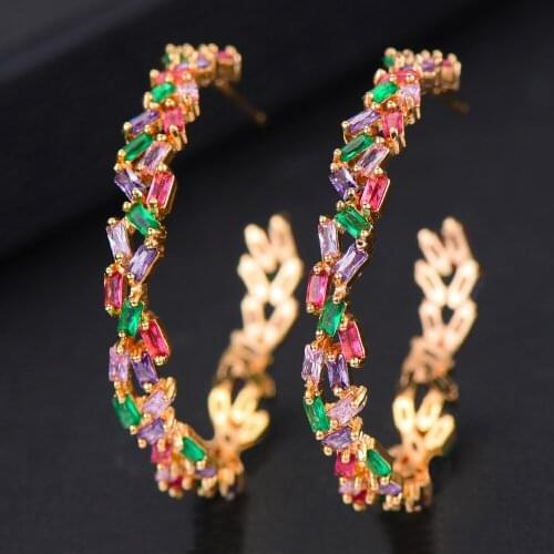 LARRAURI Luxury Cubic Zircon Arror Big Hoop Earrings for Women Wedding Crystal CZ Party Engagement Earring Fashion Jewelry 2019