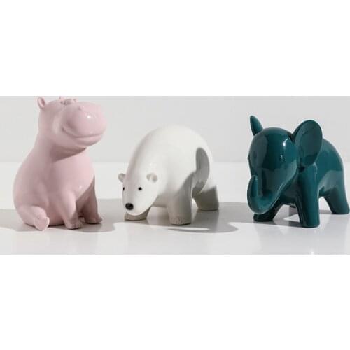 Cute Handmade Porcelain Bear Elephant Hippo Giraffe Figurines Decorative Table Animal Statues Modern Home Living Room Decor Gift