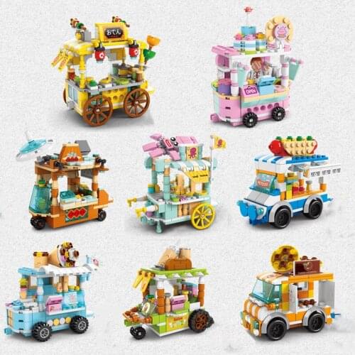 Mini City Street Architecture View Series Block Candy BBQ Drink Susi Car Shop Retail Store Building Bricks Kids DIY Toys