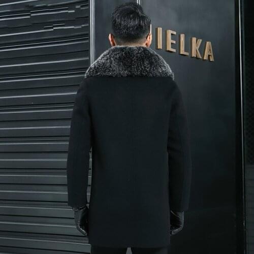 Mens Winter Fox Fur Collar Real Wool Coat Men Double-side Woolen Coats Streetwear Windbreaker Jacket JLK12AD12009 MY1922