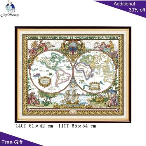 F905 14CT 11CT Counted and Stamped Old World Map Cross Stitch Kits For Home Decoration