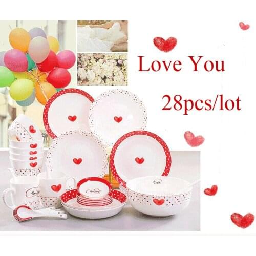 28-piece set, wedding gift lover design, real fine bone china dinner set, japanese porcelain dishes, ceramice dinner plates
