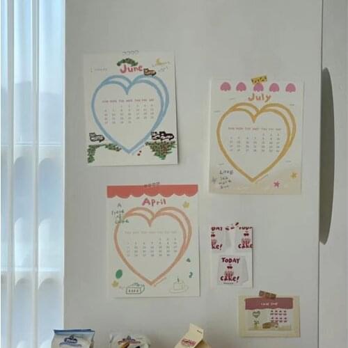 Korean Ins 2021 Poster Wall Calendar Big Card 12 Sheets Colorful Love Illustration Diy Decorative Card Wall Sticker 22.5*27.5cm