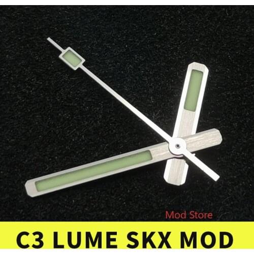 NEW Arrival 62MAS Style Vintage Silver Watch Hands C3 Lume Set MOD SKX 4R35 4R36 7S26 NH35 NH36 Mov't Green Luminous