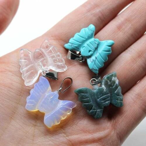 Wholesale 12Pcs/lot Natural Stone Semi-precious Hand-carved Butterfly Pendulums For Jewelry Necklace Pendans Free Shipping