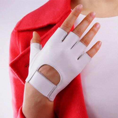 Women Thin Half Finger Sheepskin Genuine Leather Gloves For Sports Nonslip Cycling Motorcycle Punk Fingerless Fitness Mitten R21