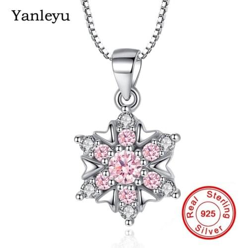 Yanleyu Genuine 925 Sterling Silver Charms Chain Necklace AAA Cubic Zircon Flower Pendant Necklace for Women Fine Jewelry PN025