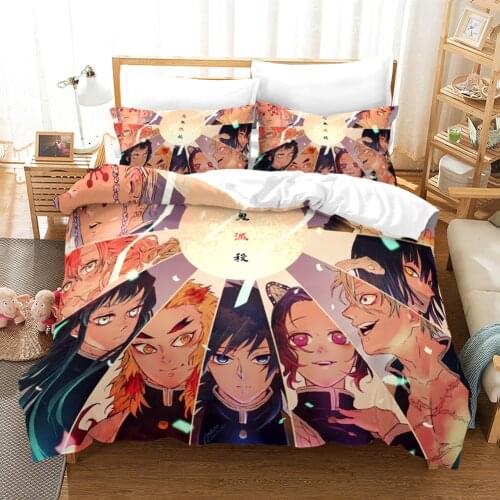 Demon Slayer Kamado Tanjirou 3D Printed Bedding Set Kochou Shinobu Duvet Cover King Queen Full Twin Size for Bedroom Decor