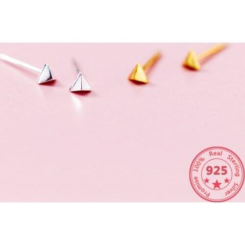 Minimalist Real 100% 925 Sterling Silver Geometric Triangle Stud Earrings Fine Jewelry For Unisex personality Accessories Gift