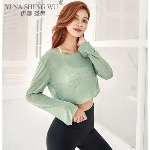Sports Yoga T-shirt Female Long-Sleeve Loose Breathable Top Autumn Thin Style Dry Fast Running Fitness Yoga T Shirts Sportswear