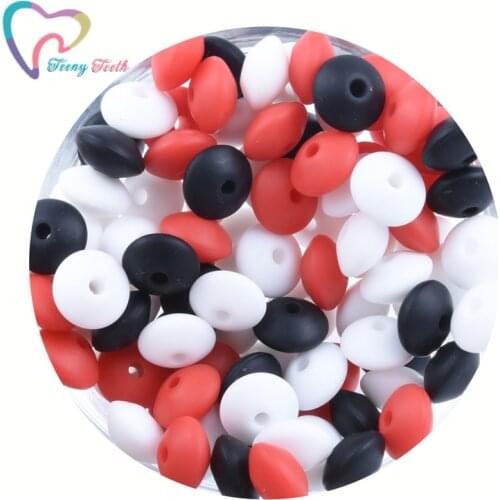 Teeny Teeth 50 PCS Red White Combo Silicone Lentil Beads Baby Chewable Non Toxic BPA Free Abacus Silicone Teething Lentil Beads