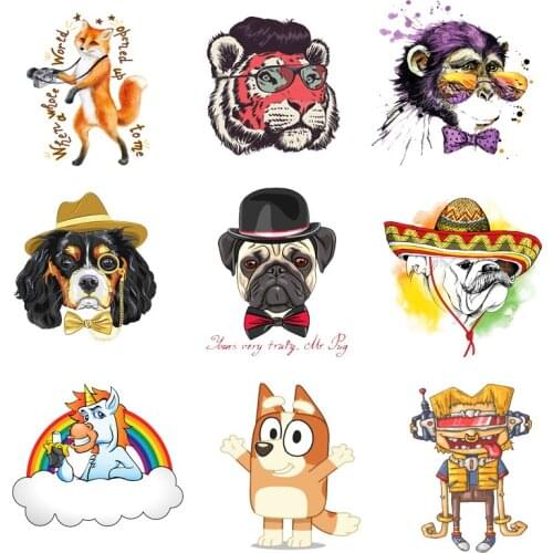 Iron-on Transfers for Clothing Ironing Patches Animals T-Shirt Stickers Diy Patch Flex Fusible Transfer Vinyl Adhesive Stripe F