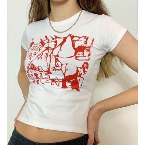 Women Close-fitting T-shirt Letter Printed Pattern Short Sleeve Round Collar Crop Tops S M L