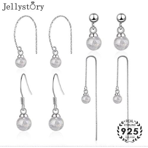 Jellystory trendy 925 sterling silver drop earrings with round moonstone long style earring for women wedding party fine jewelry