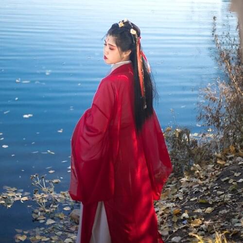 Hanfu Fairy Costume Ancient Chinese Clothes Outer Cape Chiffon Women Anime Cosplay Girl Big Sleeve Stage Dance Performance Party