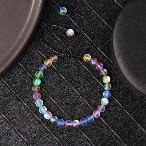 6mm Moonstone Stone Beaded Braided Bracelet For Women Mermaid Glass Rainbow Bracelet Jewlery Girl Birthday Gift Handmade Jewelry