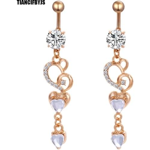 TIANCIFBYJS Gold Belly Button Rings Heart Dangle Navel Ring Stainless Steel Body Jewelry Tragus earring Piercing Nombril 20pcs