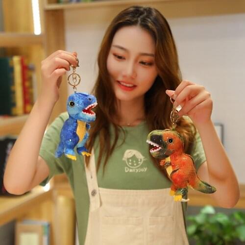 15cm Simulation animal Tyrannosaurus Plush Toys Key Buckle backpack hanging Parts Dolls Girls Bag Car buckle