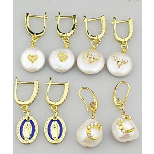 5pair/lot Freshwater pearl with cz pendant earring,various style pearl and cz earring,handmade diy earring jewelry