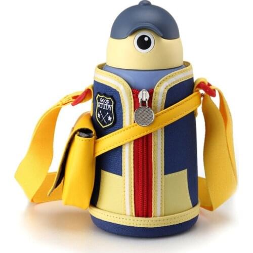 550ml Cartoon Travel Portable Bag Strap Stainless Steel Vacuum Water Thermos for Kids Children Students Home School Bottle Flask