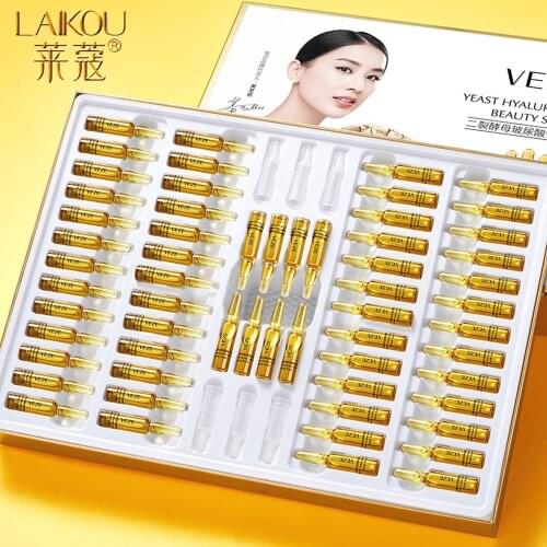 60PCS Saccharomyces Bifidus Ampoule Face Serum Hyaluronic Acid Essence Moisturizing Smoothing Skin Shrink Pores Anti-Wrinkle Set