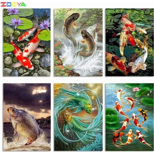 Diy 5D Full Diamond Round Diamond Painting Mosaic Fish Animal Cross Stitch Koi Carp Embroidery And Flower Rhinestone Carp Decor