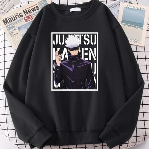 White Jujutsu Kaisen Gojo Satoru Sweatshirt Cartoons Anime Hoodies Vintage Casual Tracksuits For Male Comfortable Streetwear