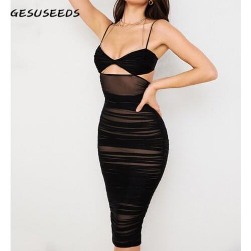 Black dress women summer spaghetti strap dresses sexy bodycon dress solid hollow out dresses party halter dress patchwork 2021