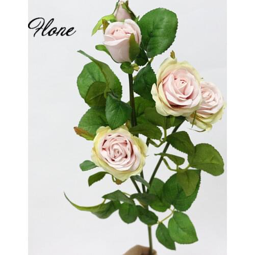 Flone 5 Head Artificial Rose Flower Branch Simulation Rose Flower Bouquet Fake Silk Flowers Wedding Home Party Decor Art
