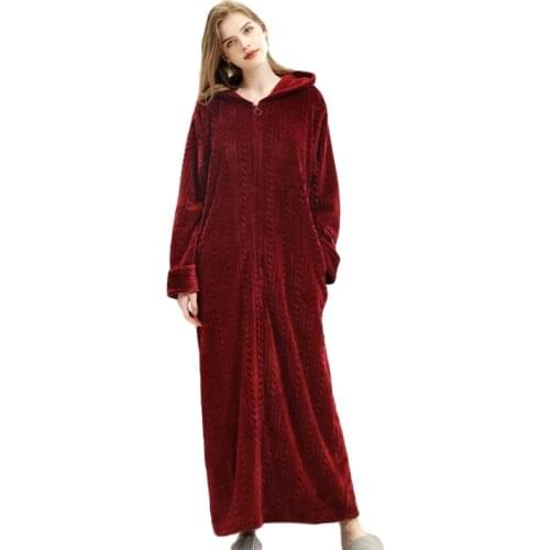 Women Men Winter Flannel Hoodie Bathrobe Solid Color Wheat Stripe Zipper Front Oversize Kimono Robe Thick Plush Warm Nightgown S