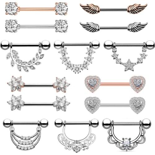 Hot Sale 2Pcs titanium steel Nipple Shield Piercing 14G Opal Heart Barbell Nipple Rings Body Jewelry For Women Mamilo Sexy Gift