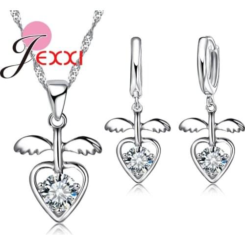 New Arrival Romantic Wedding Bridal Jewelry Set 925 Sterling Silver Pendant Necklace Earrings Set Accessories
