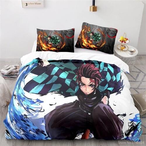 Anime Demon Slayer Bedding Set Queen King Size 3D Cartoon Print Duvet Cover Set Quilt Cover Pillowcase Home Textile Bedclothes