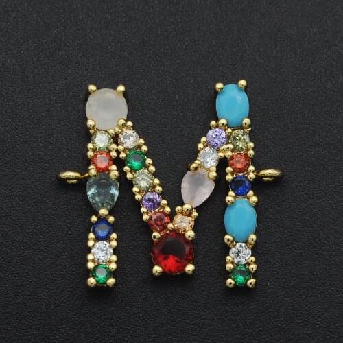Fabulous 21x18mm 100% CZ Zircon DIY Jewelry Rainbow Alphabet A-Z Connectors Charm Wholesale Factory Sale Jewellery Connector