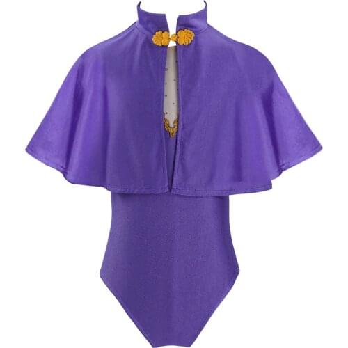 5Pcs Kids Girls Cosplay Costume Sleeveless Mesh Front Leotard Jumpsuit with Cloak Skirt and Arm Sleeves Set Children Outfit