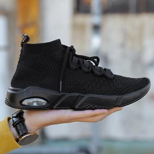 Big Size High-top Summer Running Shoes for Men Sneakers Men Sock Shoes Sports for Men Sport Shoes for Man Black Knit Walk A-672