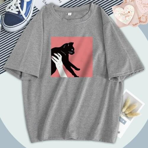 Summer T-shirt Female Funny Cute Cats Print Plus Size Tshirts Punk Style Black Clothes Women Streetwear Tops Tees Camiseta 2021