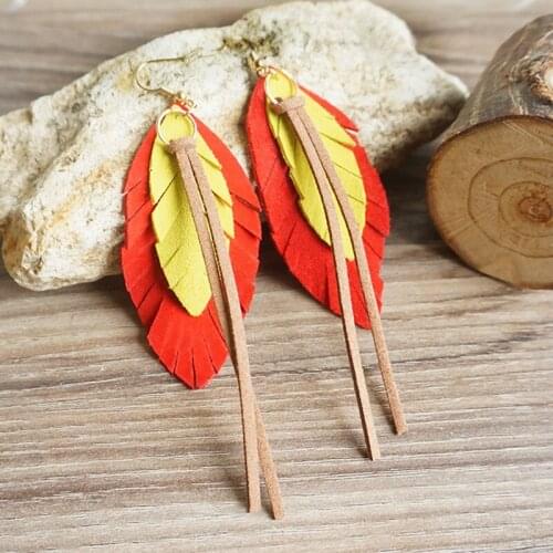 Hot Sale Jewelry Summer Bohemian Geometric Retro Textured Leather Statement Earrings Drop Hook Friend Party Gift High Quality