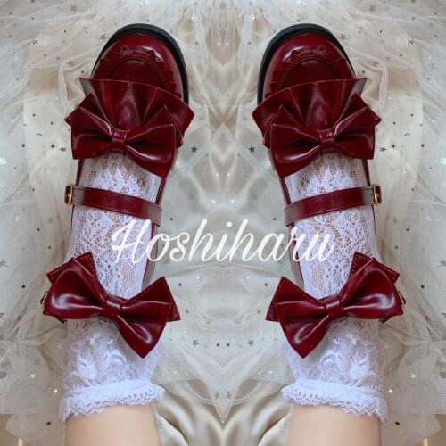 Lolita Japanese Star Cutout Bow Flat Shoes Vintage Sweet Lolita Shoes Princess Kawaii Girl JK Uniform Lolita Shoes cos loli